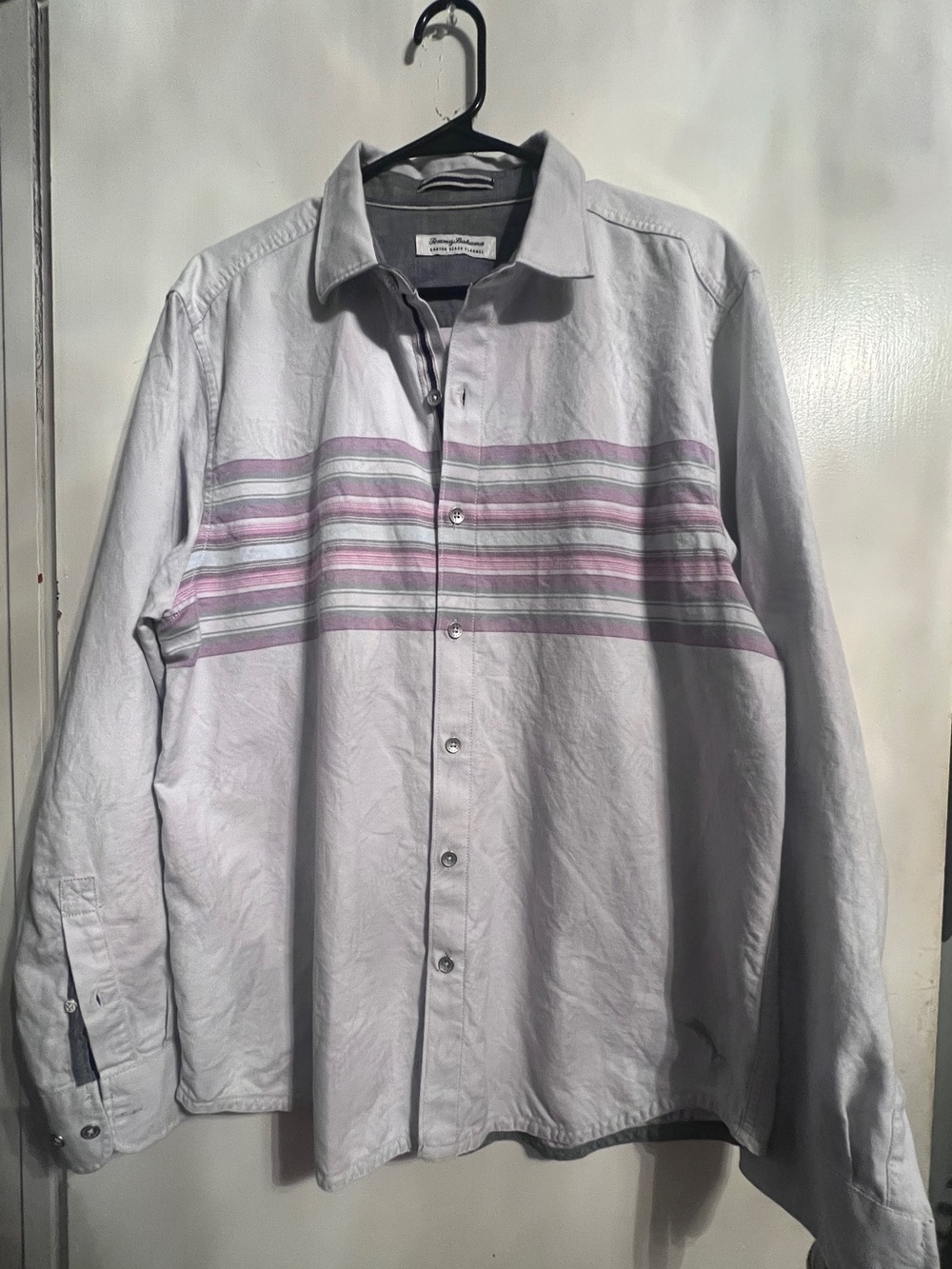 Tommy Bahama White Button-Front Shirt Jacket with Navy Trim